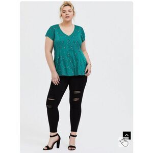 TORRID STRETCH CHALLIS LACE UP CORSETED BACK ANIMAL PRINT EMERALD LEOPARD SZ. 00